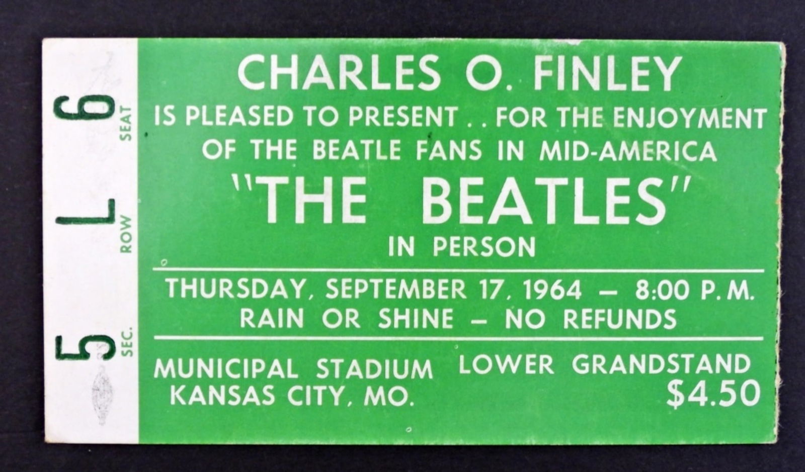 BEATLES 1964 KANSAS CITY MO TICKET STUB (1 of 2)