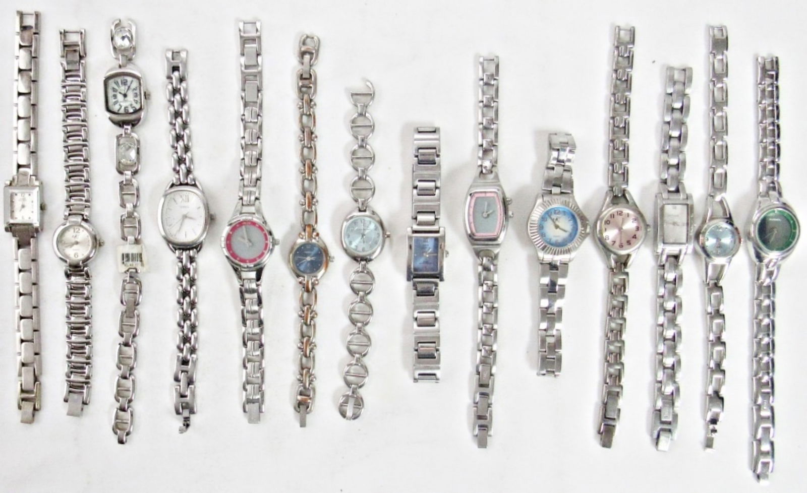 (14) SILVER TONE LADIES WRIST WATCHES: ANNIE KLIEN, FOSSIL, LAX & MORE - QUARTZ UNTESTED
