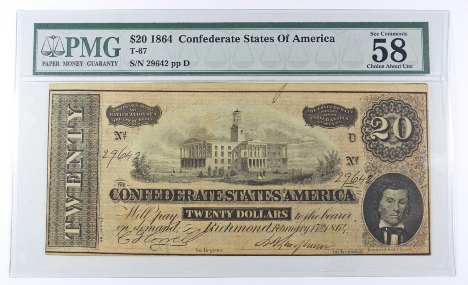 1864 $20 CONFEDERATE NOTE PMG 58 EPQ (1 of 2)