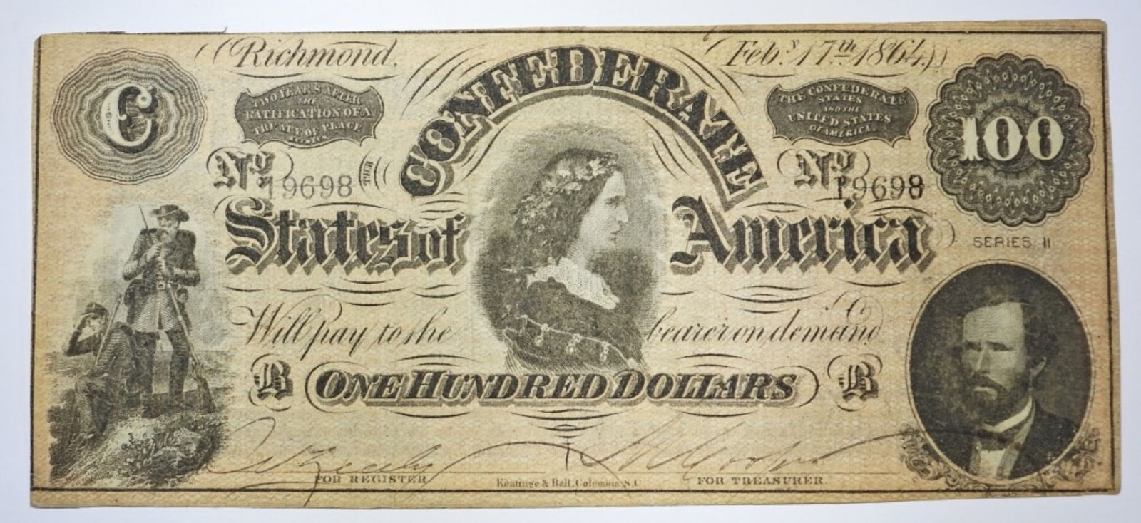 1864 $100 CONFEDERATE NOTE SERIES II (1 of 2)
