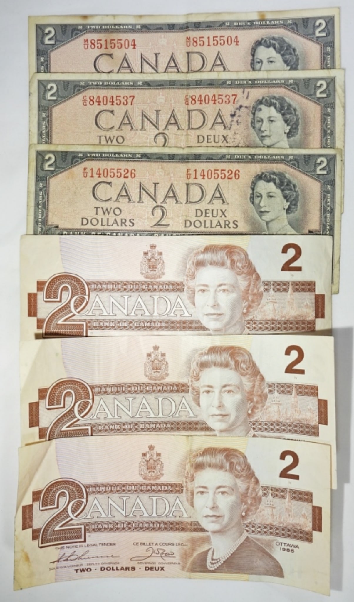 (6) $2 BANK OF CANADA NOTES (1 of 3)