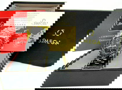 Chronograph Omega Speedmaster: Ref 175.0032, 39mm Case Diameter, Excellent Original Black Dial, 45 Jewel Cal 1140 Movement, Stainless Case with Logo on Case Back and Omega Bracelet. Complete with Box, Blank Warranty Booklet, and Ch