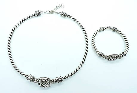 STERLING TWISTED CHOKER AND BRACELET SET: 60DWT,13IN LONG FOR NECKLACE, HOOK CLASP ADJUSTABLE STAMPED NW NEAR CLASP, MATCHING BRACELET 6IN LONG WITH OPEN BOX CLASP, NO STAMPING