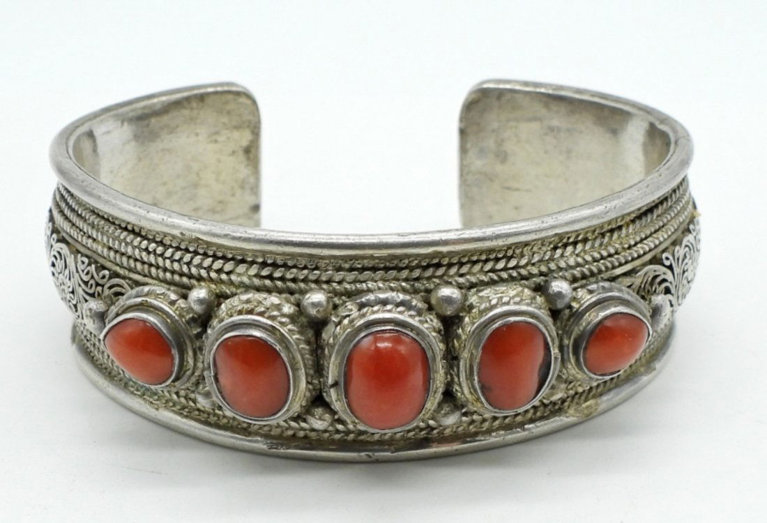 STERLING CORAL BEAD CUFF BRACELET (1 of 2)