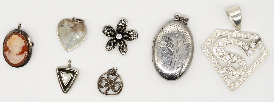 LOT OF 7 STERLING PENDANTS VARIOUS (1 of 3)