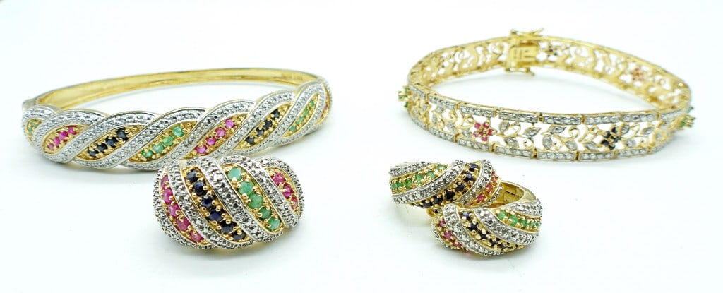 GOLD PLATED STERLING BRACELET, EARRING, RING (1 of 3)