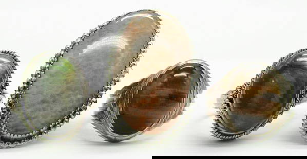 (3) Vintage Sterling Silver Rings: Size 10 Labradorite India 925, Size 8.5 Tigers Eye Sterling G & B, Size 8 Moonstone Sterling LSP Co.; 18 dwt.