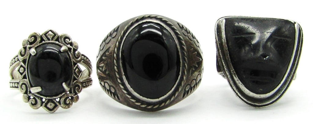 (3) Vintage Black Stone Sterling Silver Rings (1 of 6)
