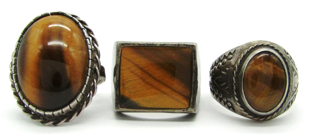 (3) Vintage Men's Sterling Silver Tiger Eye Rings (1 of 5)