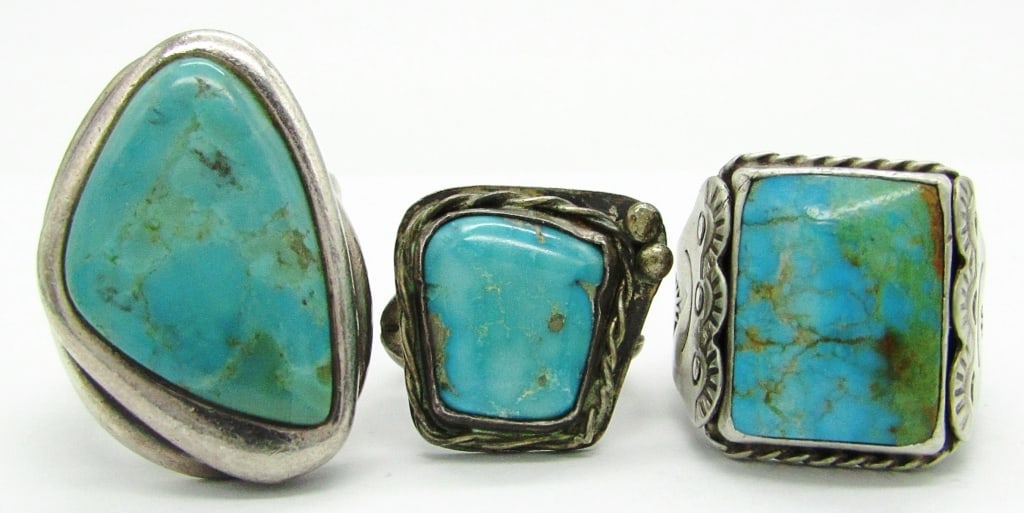 (3) Sterling Silver Vintage Turquoise Rings (1 of 5)