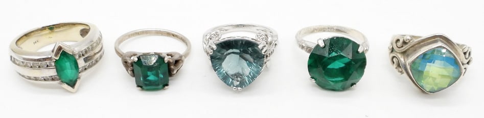 (5) STERLING SILVER RINGS WITH JADE (1 of 2)