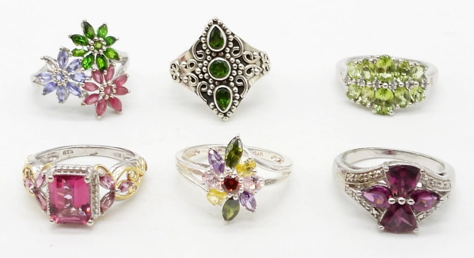 (6) STERLING RINGS WITH GEMSTONES (1 of 2)