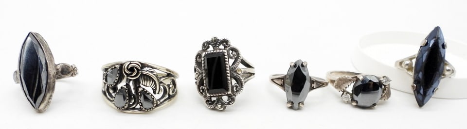 (6) STERLING, HEMATITE, & ONYX RINGS (1 of 2)