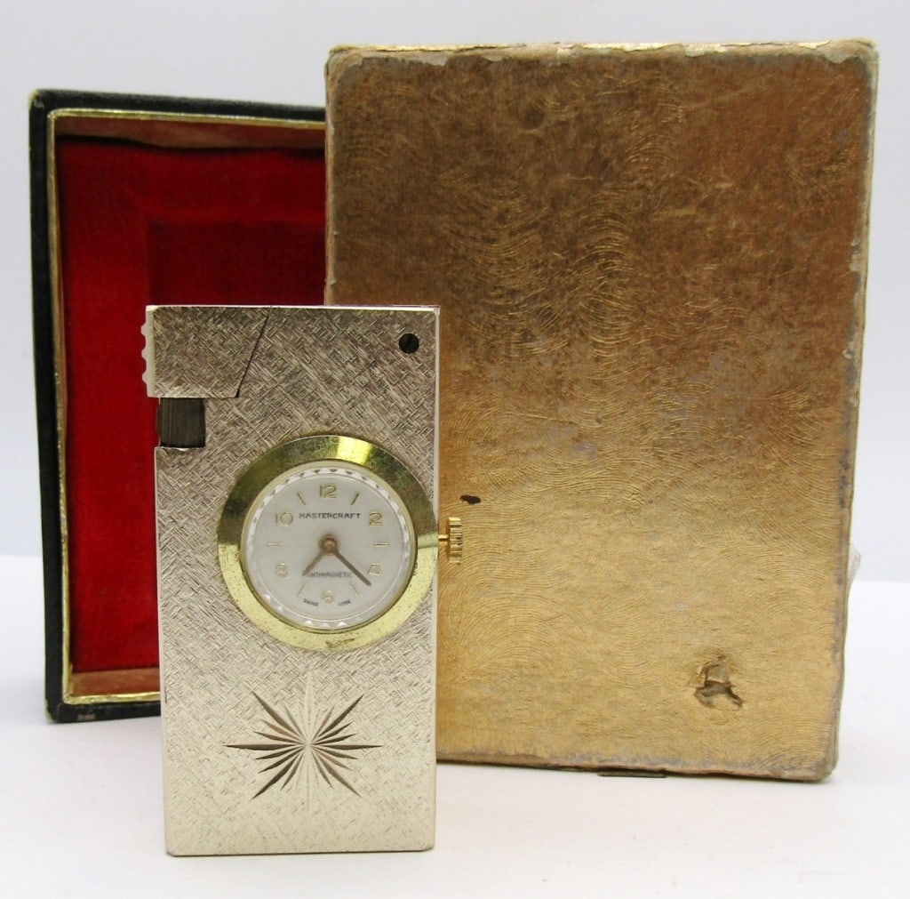 MARXMAN PRECISION WATCH LIGHTER: GOLD-TONE MARXMAN LIGHTER & MASTERCRAFT WATCH. IN BOX