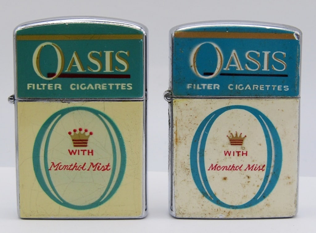 (2) VINTAGE OASIS ADVERTISING LIGHTERS: CONTINENTAL "OASIS FILTER CIGARETTES"