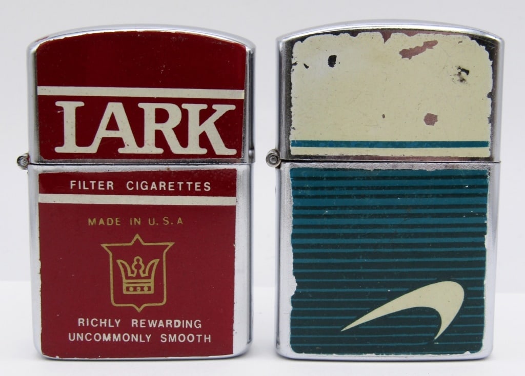 LARK & NEWPORT ADVERTISING LIGHTERS: VINTAGE "LARK FILTER CIGARETTES" & CONTINENTAL NEWPORT LOGO