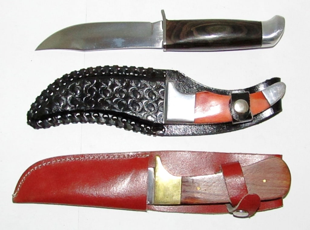 (3) Vintage Hunting Knives: Marked Stainless Pakistan and Stainless China, (2) Have Sheaths; All Used Conditions.