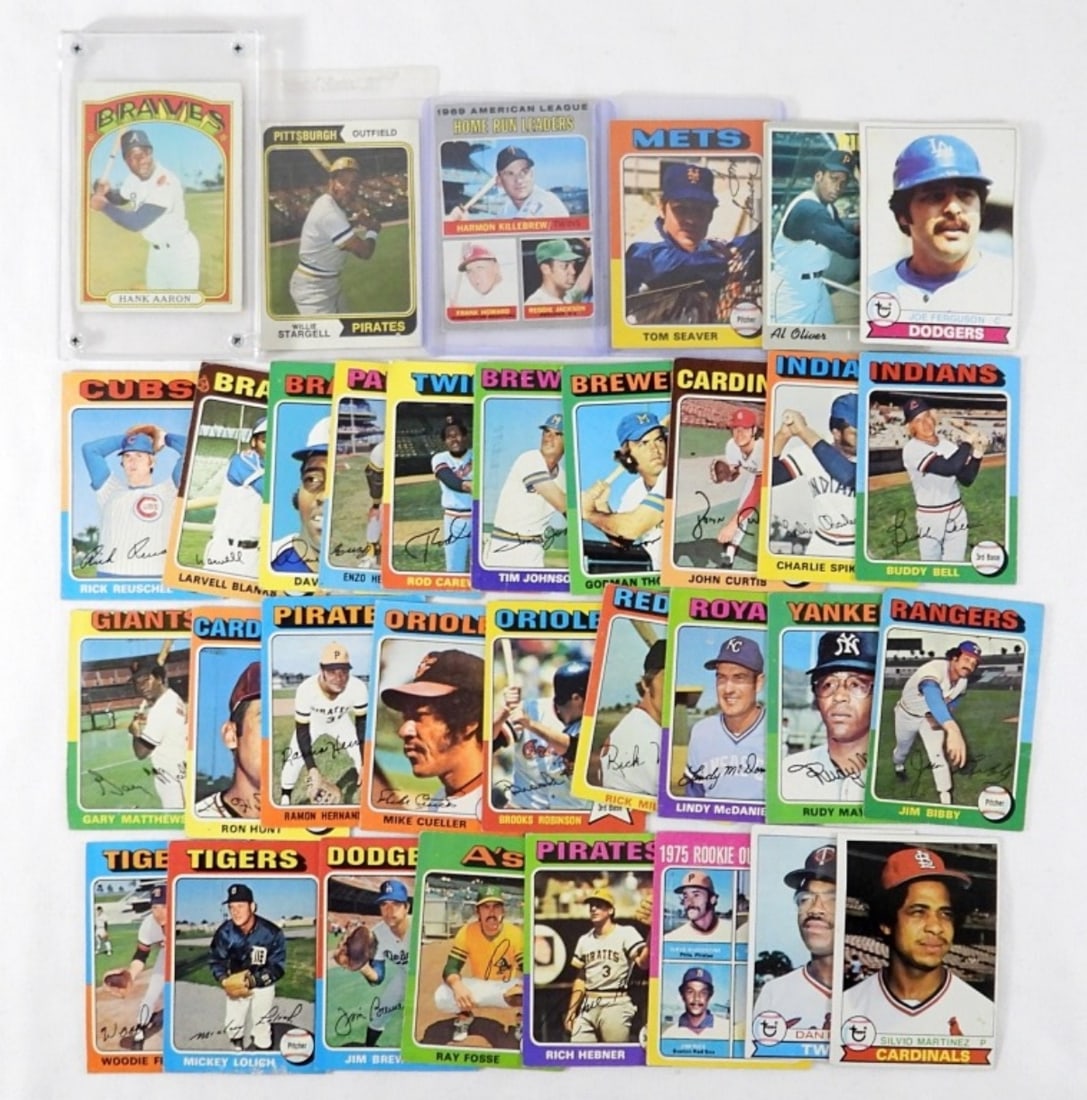 1970's BASEBALL LOT - 1972 T #299 AARON: 1975 OPC #370 TOM SEAVER plus (24) 1975 TOPPS, (2) 1970 TOPPS, 1974 T STARGELL, (3) 1979 TOPPS - AVG EX