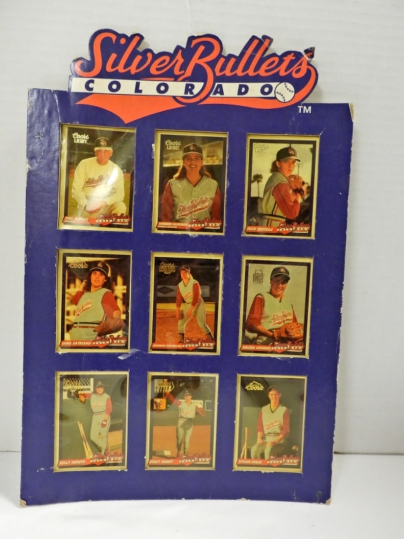 COORS SILVER BULLETS ADVERTISEMENT CARDS: (9) CARDS in DISPLAY with PHIL NIEKRO