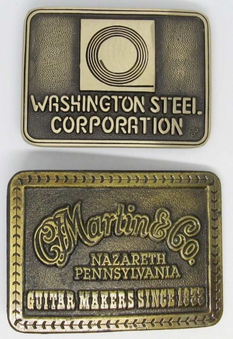 SET OF 2 VINTAGE BRASS BELT BUCKLES COMPANY DESIGN (1 of 5)