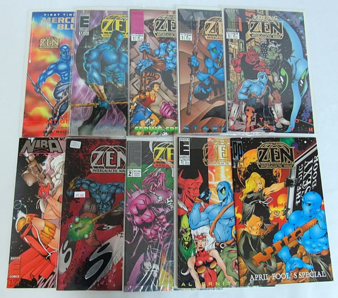 (10) ENTITY "ZEN" COMIC LOT with SEVERAL #1: Zen Intergalactic Ninja #0 (1993) Chromium Prism Variant plus (6) #1 ISSUES & MORE