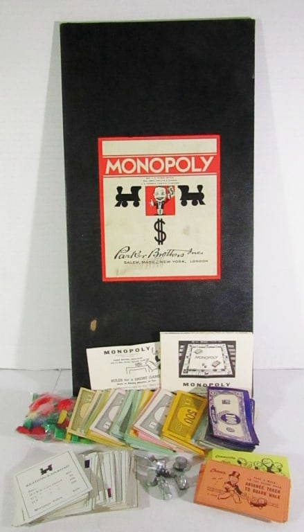 Vintage 1935 Monopoly Game with Board: With Cards, Box, Pieces & Instructions; Parker Brothers Brand, 1933 Copyright; What Is Pictured is What is Included in this Lot!