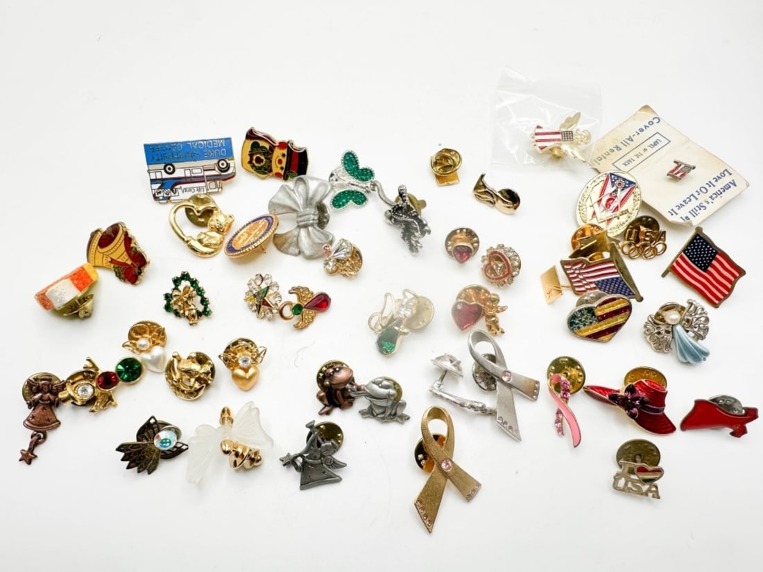PINS ASSORTMENT: LARGE PINS ASSORTMENT, ANGELS FLAGS AND MORE
