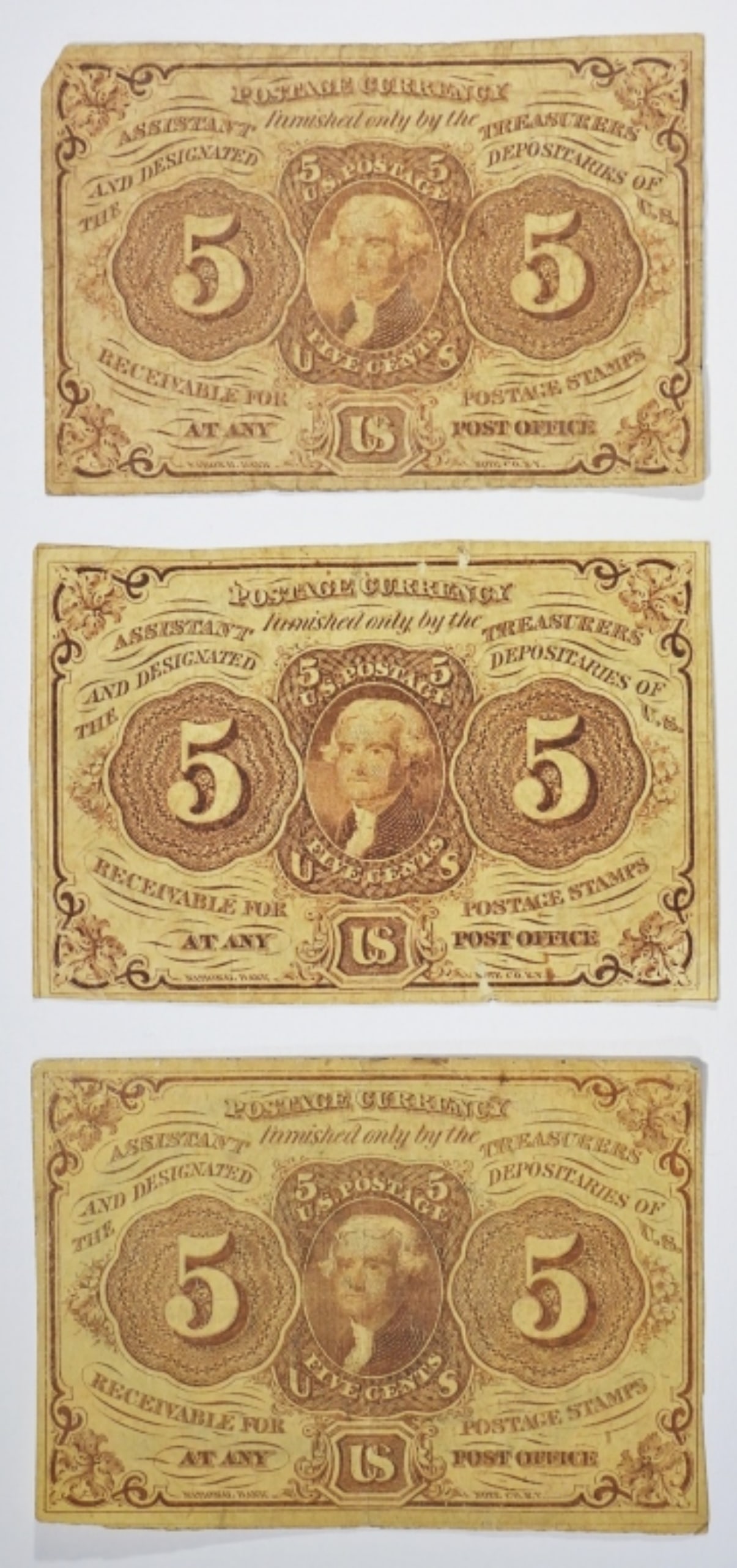 (3) FIVE CENT POSTAGE CURRENCY PIECES (1 of 2)