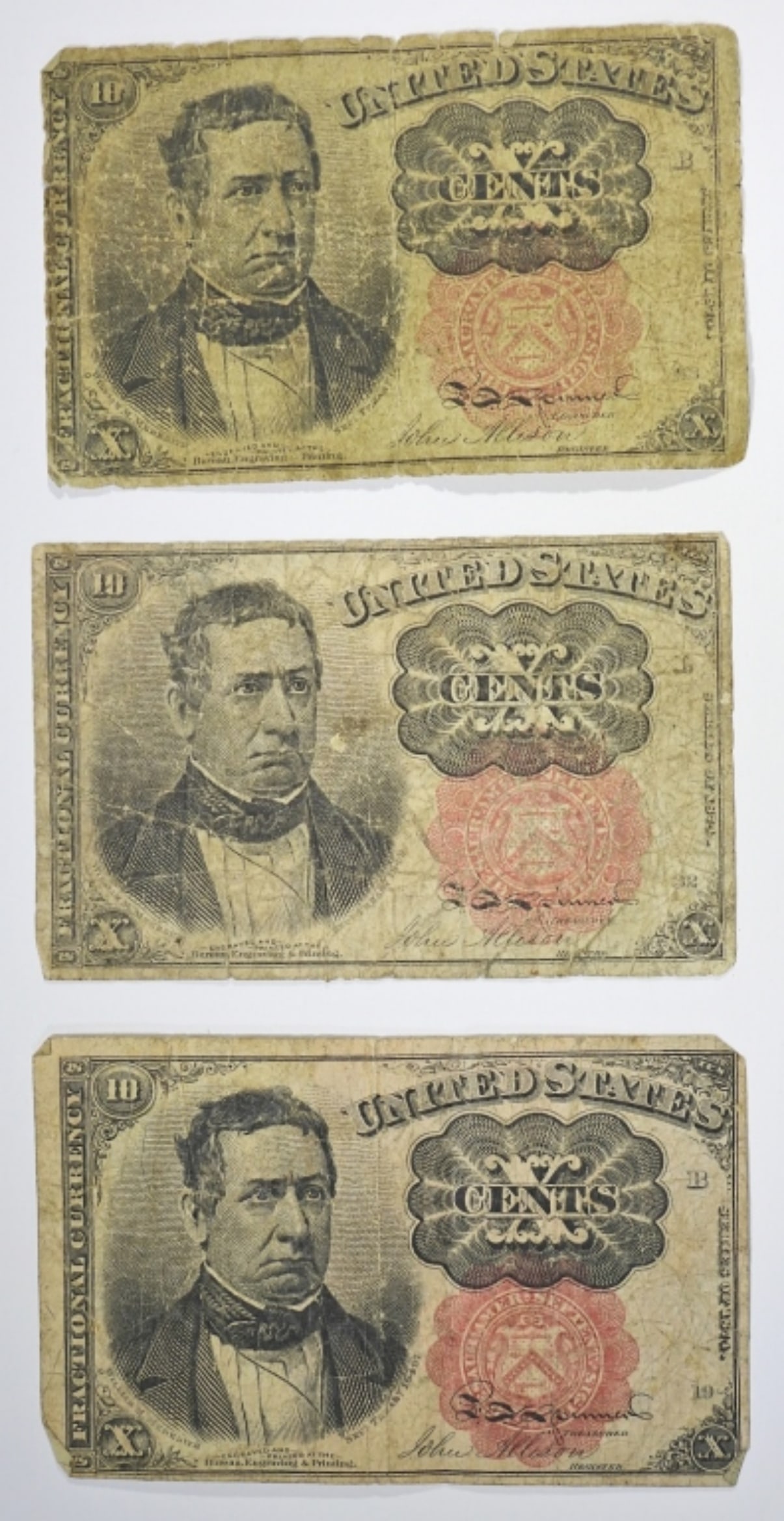 (3) 1874 TEN CENT FRACTIONAL CURRENCY (1 of 2)