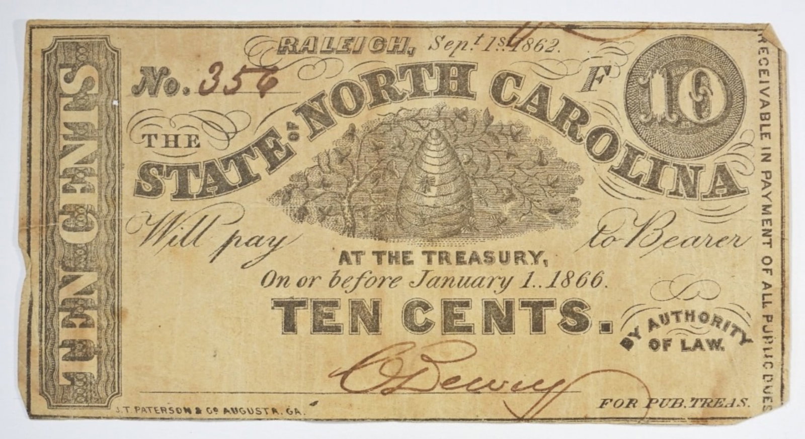 1866 TEN CENTS NORTH CAROLINA NOTE (1 of 2)