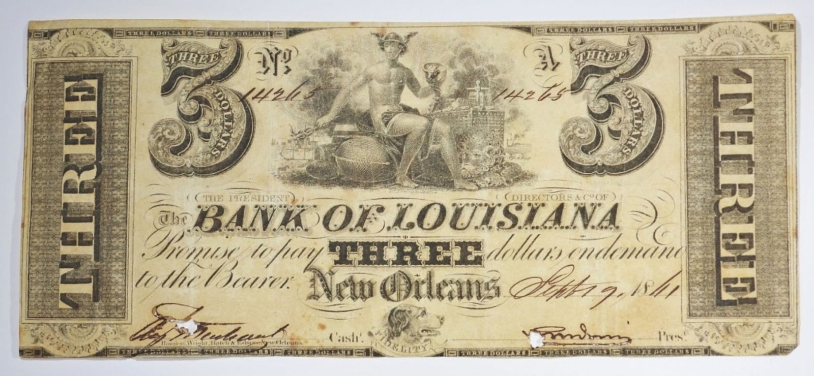 1861 $3 LOUISIANA OBSOLETE CURRENCY (1 of 2)