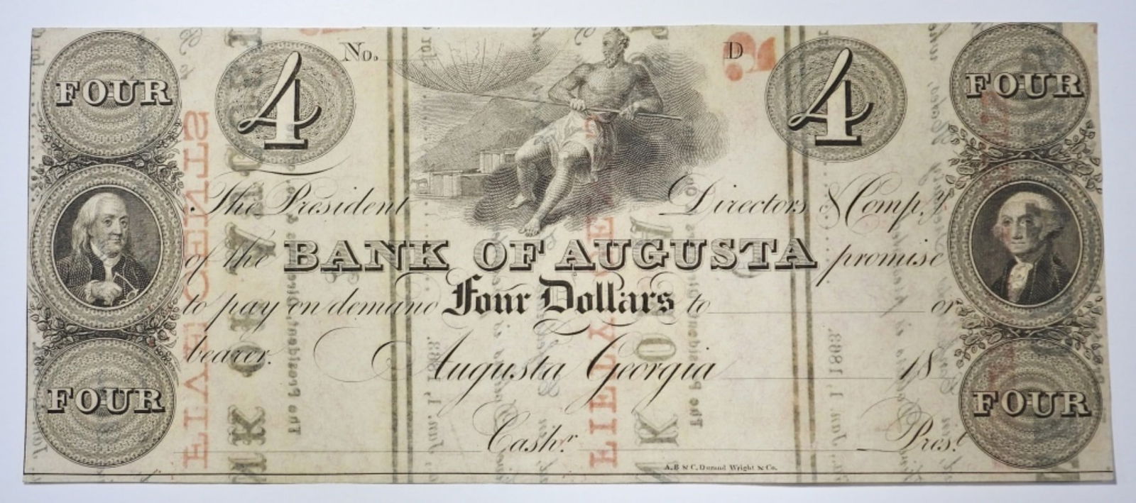 18xx $4 GEORGIA OBSOLETE CURRENCY NOTE (1 of 2)