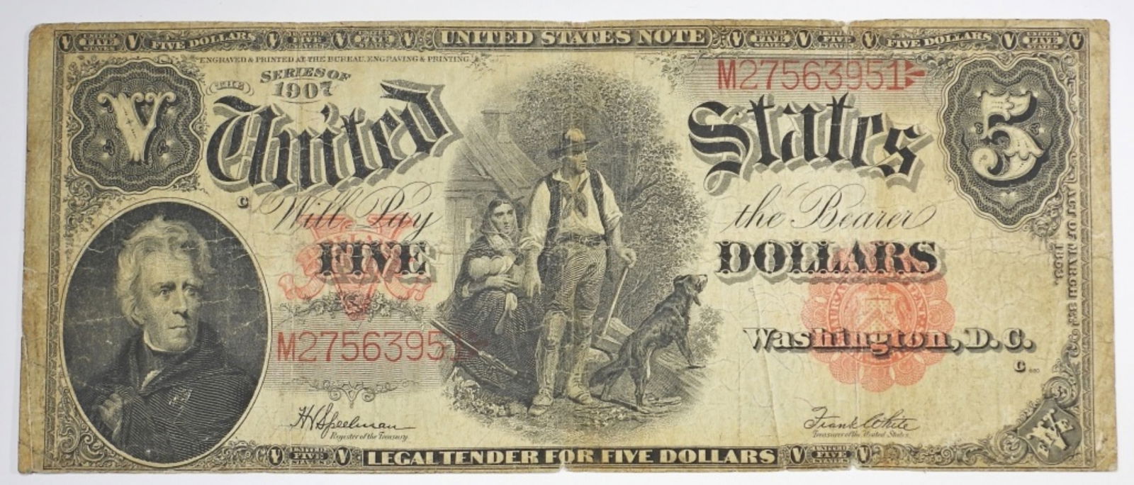 1907 $5 "WOODCHOPPER" U.S. NOTE (1 of 2)