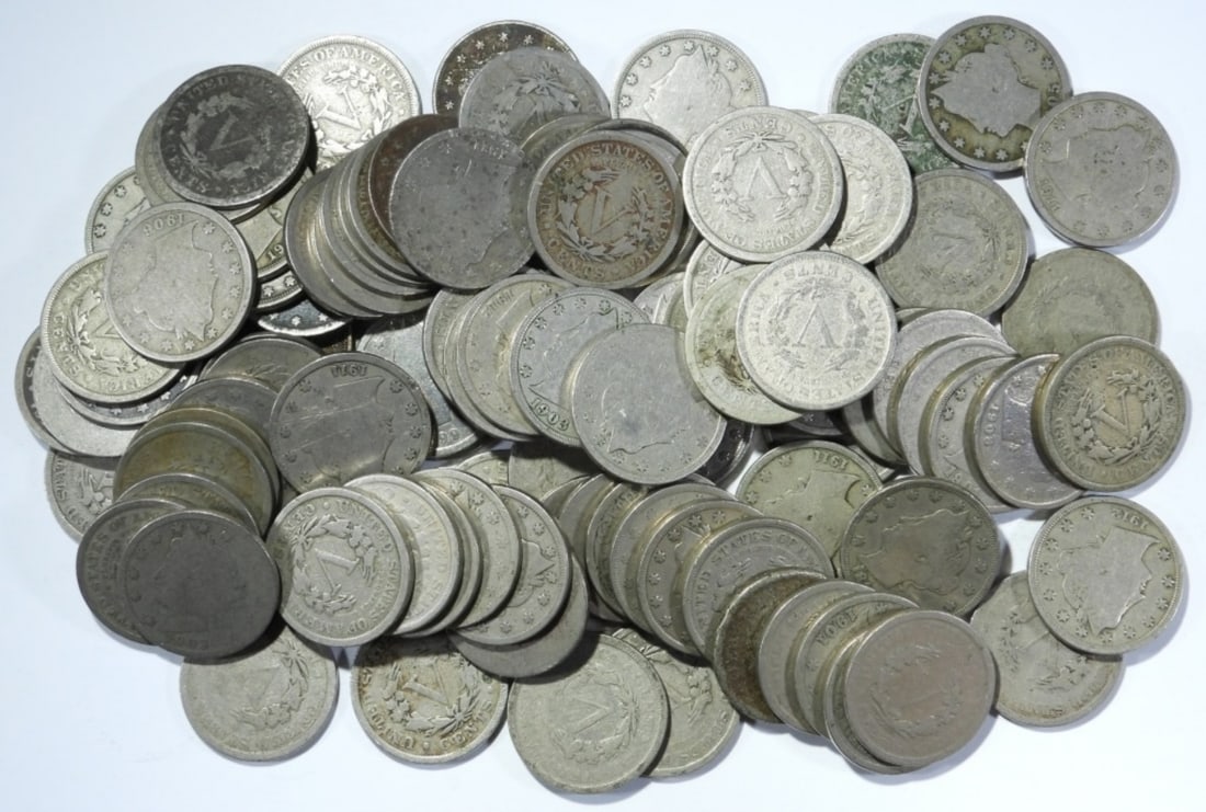 100-LIBERTY "V" NICKELS: MIXED DATE CIRCS