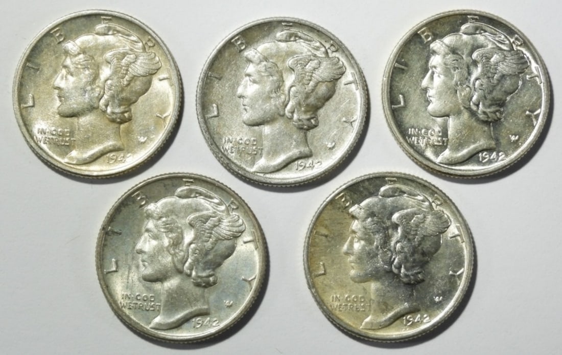 (5) 1942 MERCURY DIMES AU/BU (1 of 2)