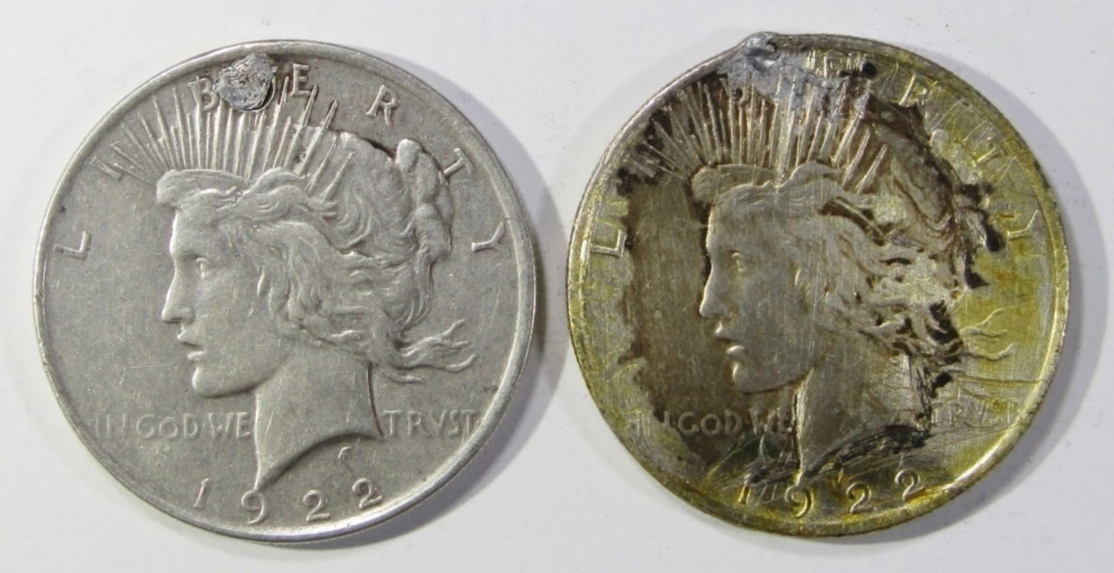 (2) 1922 PEACE DOLLARS- HOLED & FILLED (1 of 2)