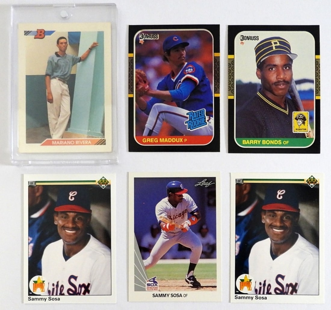 (3) SAMMY SOSA ROOKIES CARDS plus: BONDS, MADDUX, RIVERA ROOKIE CARDS - ALL NICE EM/NM