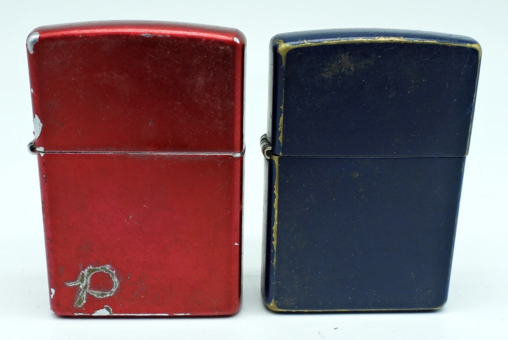 97 & 05 ZIPPO LIGHTERS: 1- 1997 BLUE USED CONDITION, 1- 2005 RED USED CONDITION