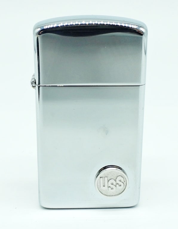 1981 ZIPPO SLIM LIGHTER UNFIRED IN BOX: USS ON THE CORNER OF THE LIGHTER, IN THE BOX, UNFIRED