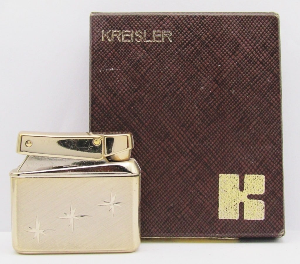 Vintage Kreisler Gold Tone Visi-Tank Lighter: Used, In Original Box.