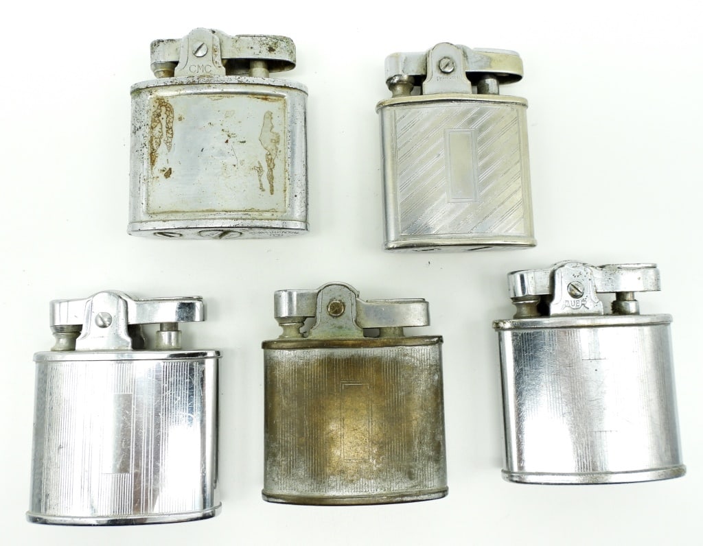 (5)SEMI-AUTOMATIC TABLE LIGHTERS: 2-UNFIRED 3- USED CONDITION