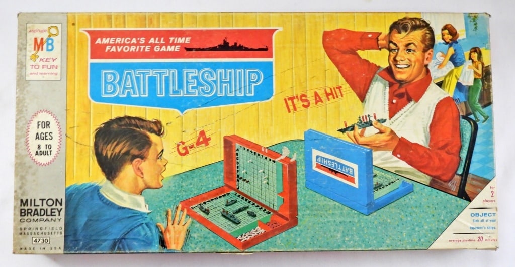 1967 MILTON BRADLEY #4730 BATTLESHIP GAME: 1967, COMPLETE SET, TOP OF BOX IS DAMAGED