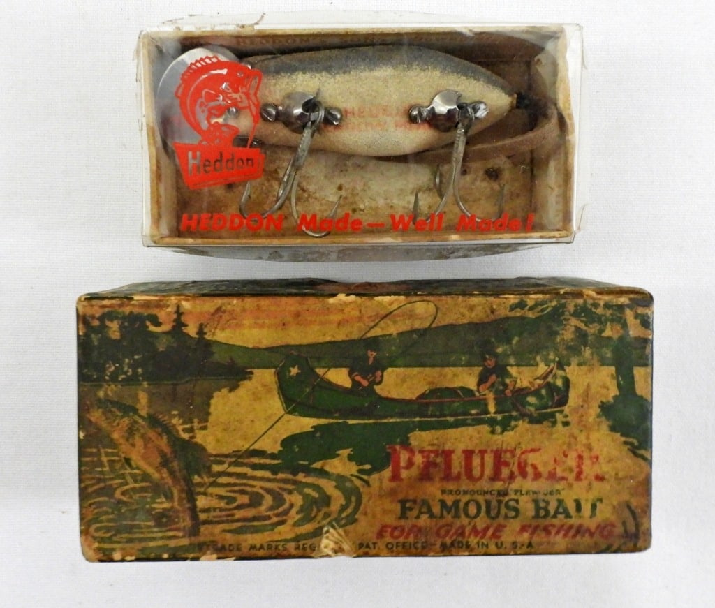 FISHING LURES - HEDDON & PFLUEGER: HEDDON MOUSE LURE 3" LONG, PFLUEGER NEAR 4"LONG, BOTH STILL HAS THERE BOXES