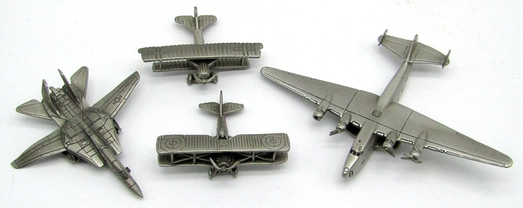 (4) 1987 Franklin Mint World's Greatest Aircrafts: Pewter Models, Set of 4! Good Condition.