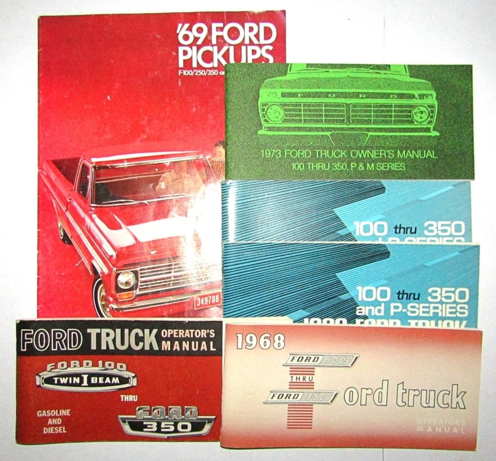 (6) Vintage Ford Truck Operator/Owner Manuals: 1964, 1968, (2) 1969, 1969 Ford Pickups Brochure, 1973; Good/Fair Conditions.