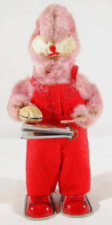 Vintage Alps Reading Bunny Windup Toy with Book!: Windup Key Works! Missing Bunny Ears;