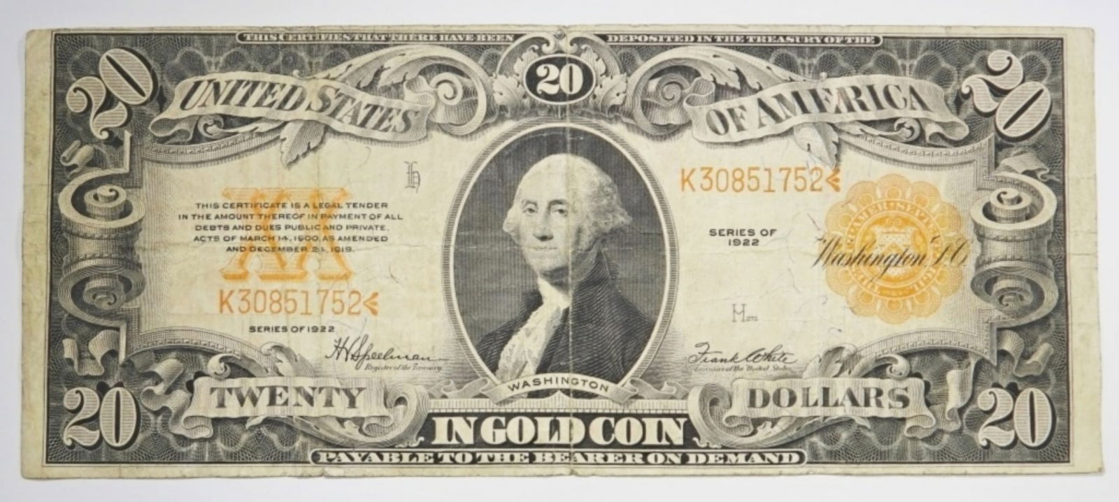 1922 $20 GOLD CERTIFICATE (1 of 2)