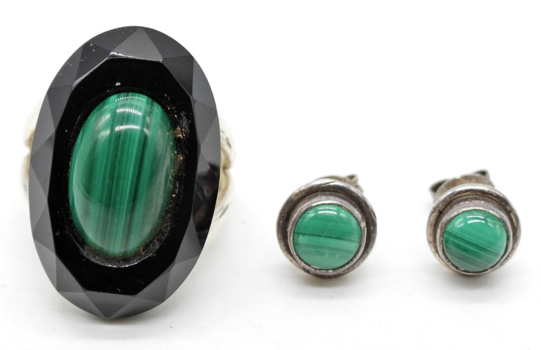 STRIPED GREEN MALACHITE STERLING SET (1 of 2)