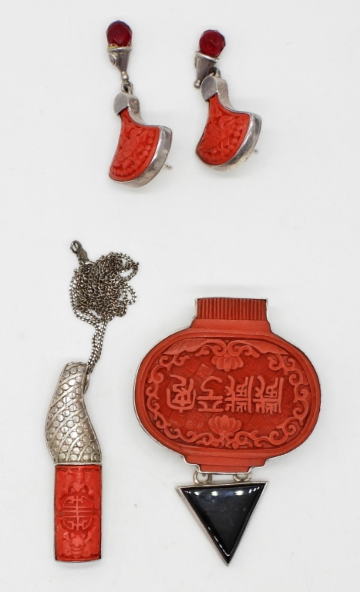 RED CINNABAR STERLING JEWELRY LOT (1 of 2)