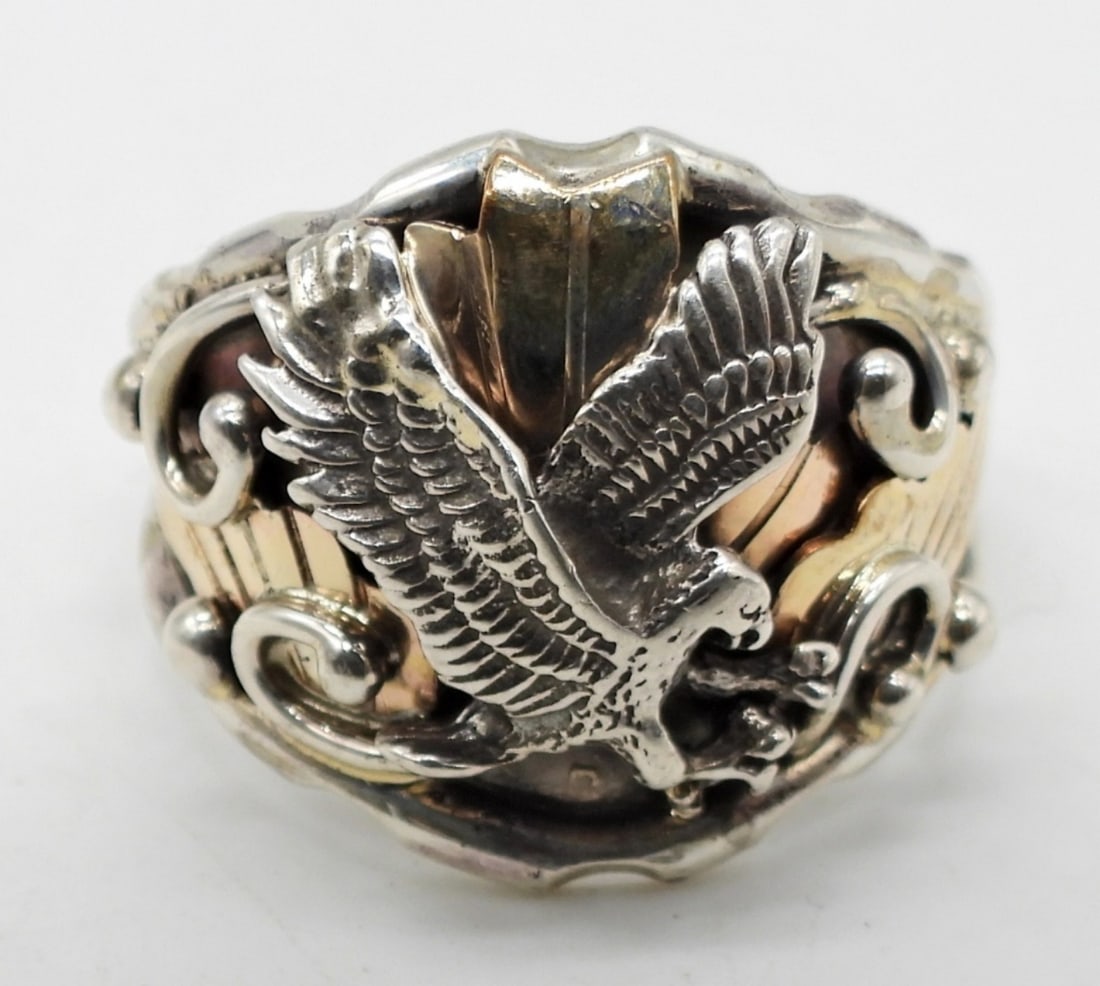 NAVAJO 12k GF & STERLING GLEN WILLIE GW: EAGLE RING size 15 (7 dwt)